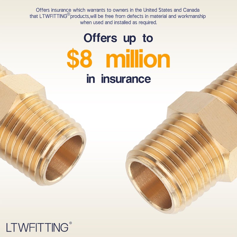 LTWFITTING Brass Pipe Hex Nipple Fitting 1/2 x 1/2 Inch Male Pipe NPT MNPT MPT Air Fuel Water(Pack of 5) - Image 4